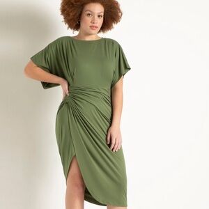Eloquii Dolman Sleeve Ruched Midi Dress - Plus Size